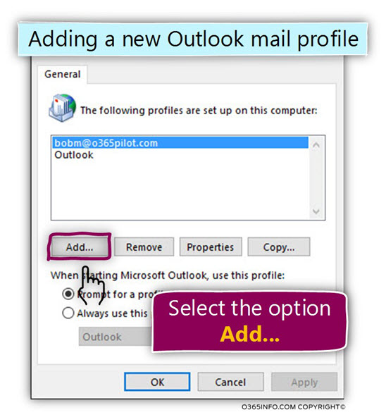 Configure Outlook to connect Gmail mailbox - Create a new Outlook mail profile -03