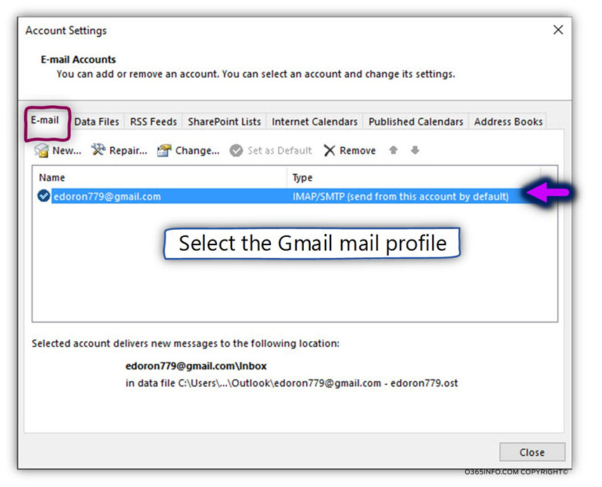 Outlook - View the automatic Gmail mail profile settings -04