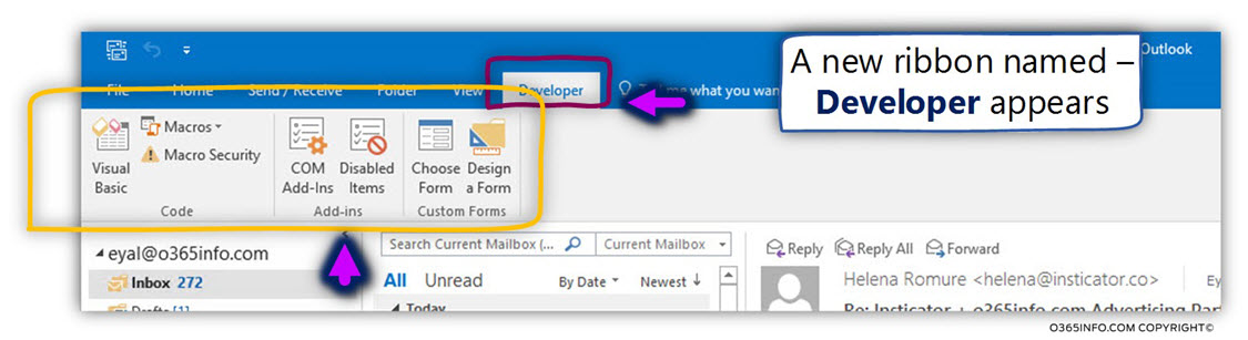 How to add developer ribbon to Outlook -03