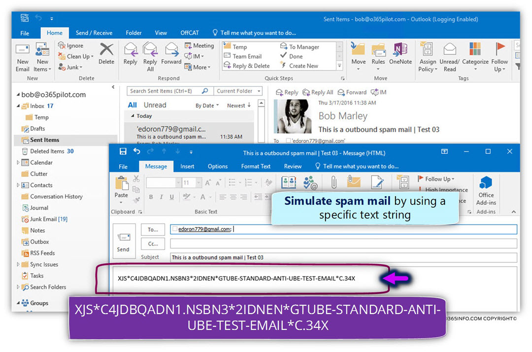 Simulating a scenario of outbound spam mail by Office 365 recipient -01