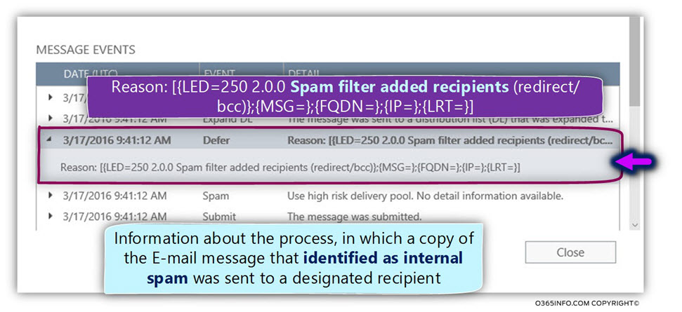Using the Exchange Online message trace for getting information about a possible event of outbound spam -07