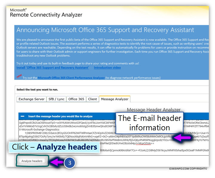 Analyzing the E-mail message header – SPF fail using Exchange remote connectivity analyzer -04