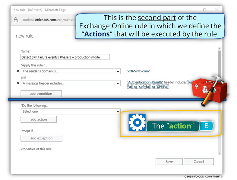 Detect SPF Failure events - Phase 2 – production mode – Exchange rule – action -01