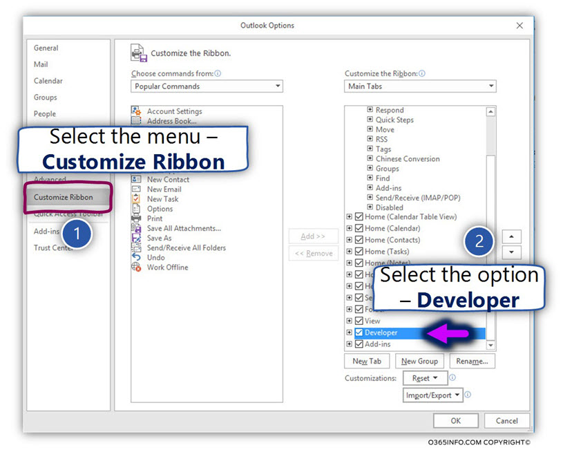 Add the developer ribbon to Outlook -02
