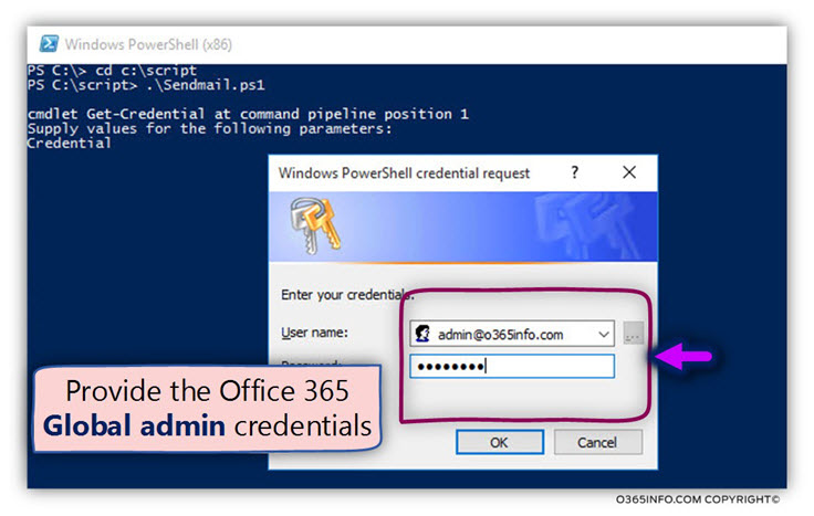 Send E-mail via Office 365 mail server using TLS authenticated session - Providing user credentials while running the script -05