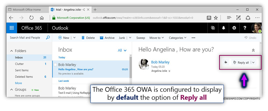 OWA Office 365 default replay settings is reply all – 01