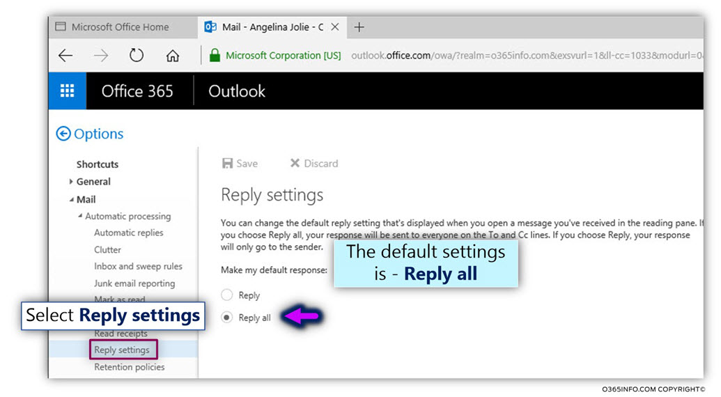 OWA Office 365 default replay settings is reply all – 03