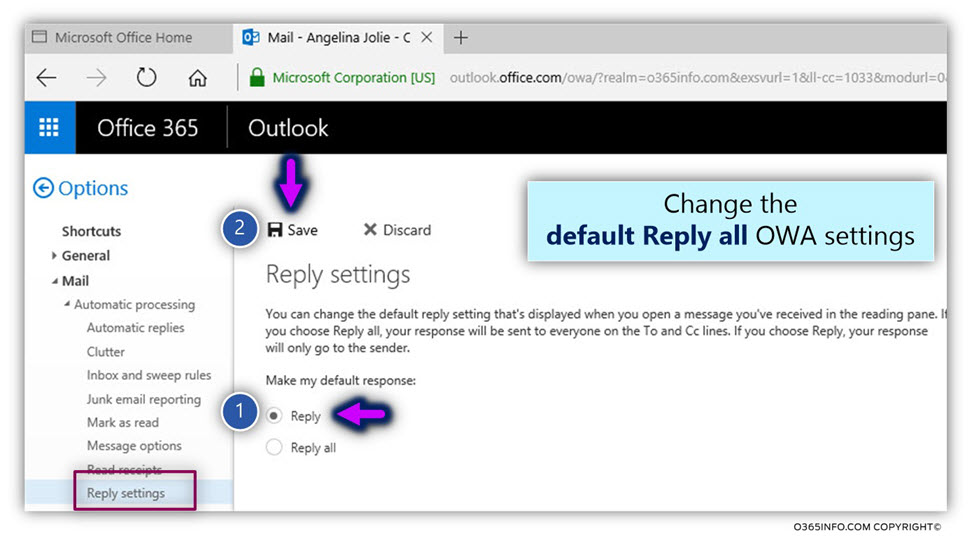 OWA Office 365 default replay settings is reply all – 04