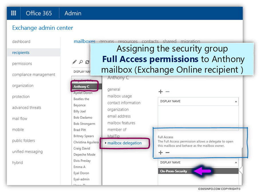 Exchange Hybrid Cross site permissions – Full Access permissions – security group -03