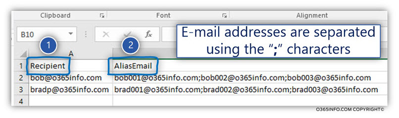 Import proxy E-mail address from CSV file - Multiple E-mail address