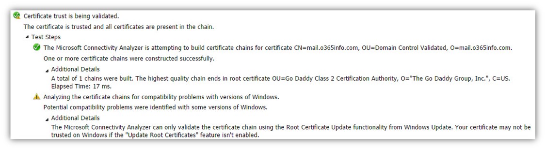 Step 8 of 30- Testing the autodiscover.o365info.com SSL certificate to make sure it's valid-03