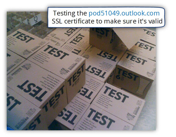 Testing the pod51049.outlook.com SSL certificate to make sure it's valid