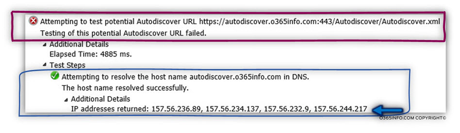 Step 3 of 20 - Attempting to resolve the host name autodiscover.o365info.com in DNS-02