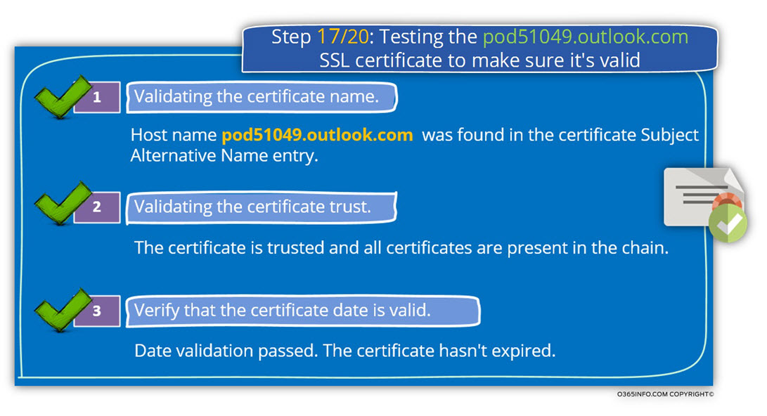 Step 17 of 20 - Testing the pod51049.outlook.com SSL certificate to make sure it's valid-01