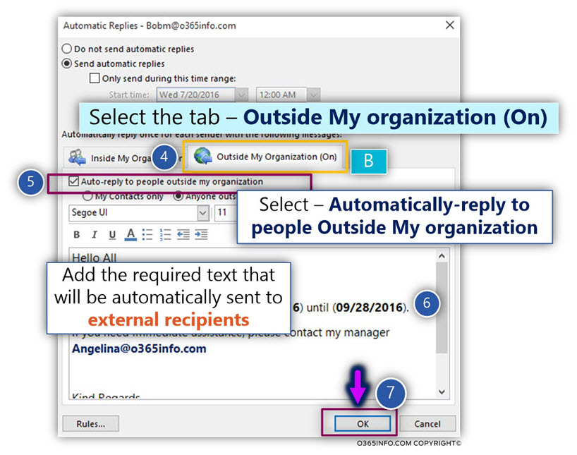 Configuring Automatic Replies - Out of office – using Outlook -04