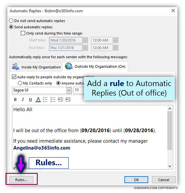 Configuring Automatic Replies - Out of office – using Outlook -05