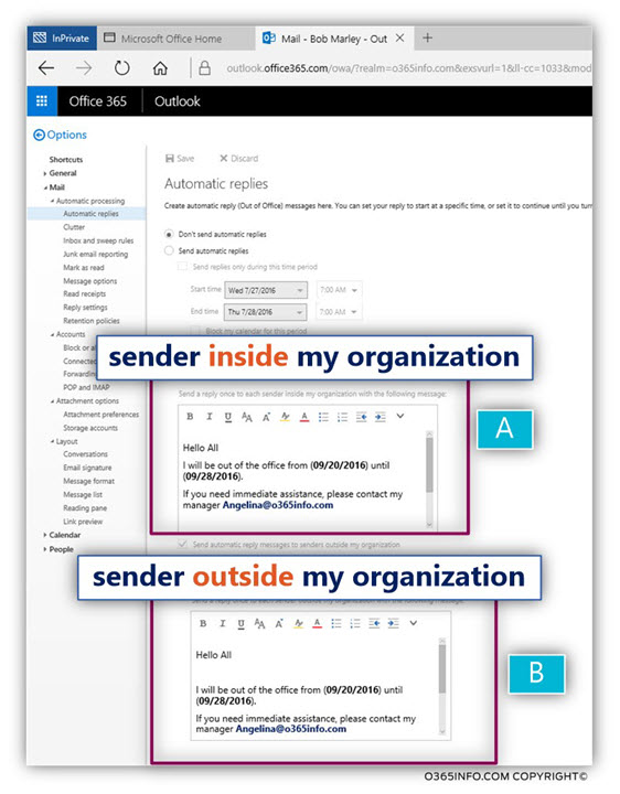 Configuring Automatic Replies - Out of office – using Owa -04