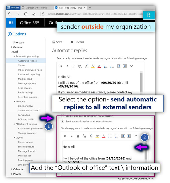 Configuring Automatic Replies - Out of office – using Owa -06