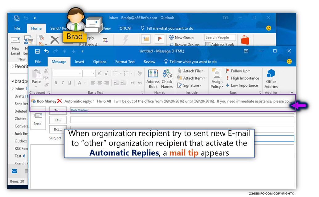 Testing Automatic Replies - Out of office – using Outlook -01