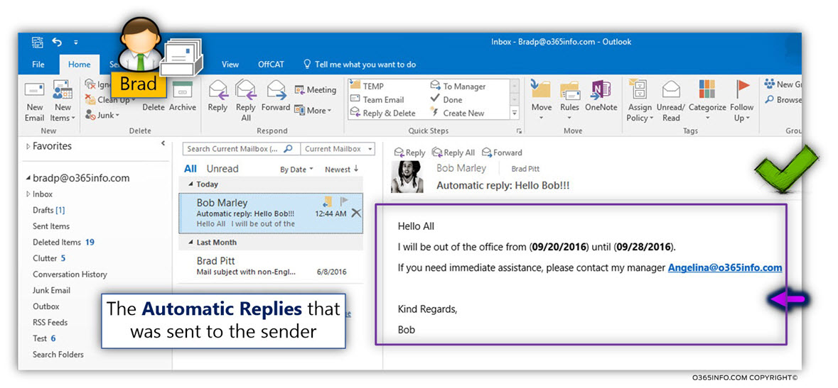 Testing Automatic Replies - Out of office – using Outlook -02