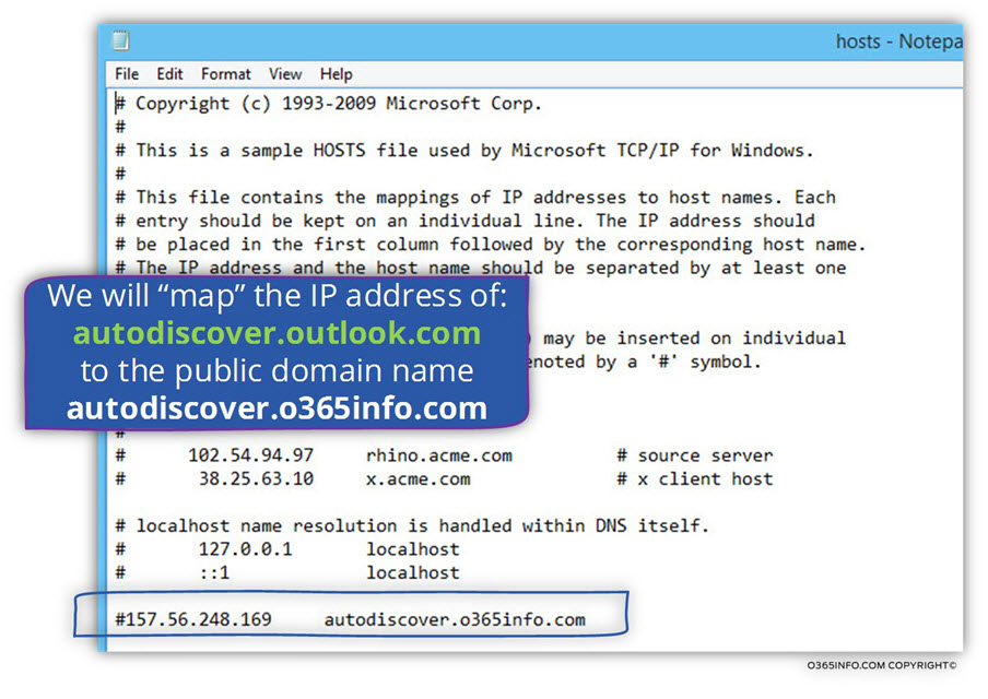 Configuring the user desktop HOSTS file to connect autodiscover.outlook.com 06