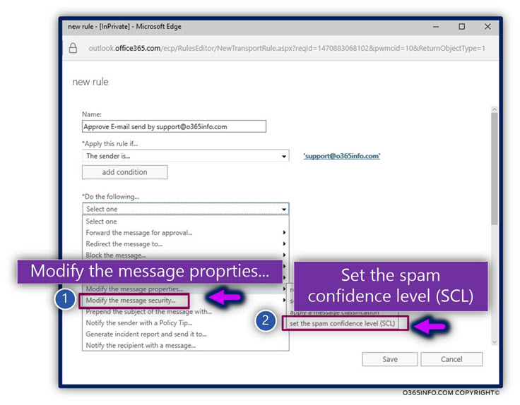Configuring bypass spam rule using Exchange Online for a specific sender -09
