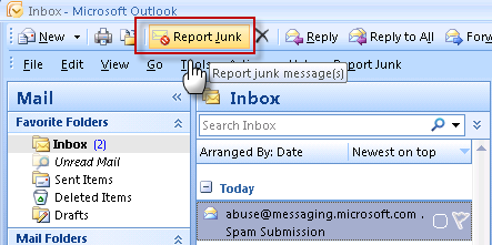 Microsoft Junk E-mail Reporting Add-in -report email as SPAM -outlook 2007