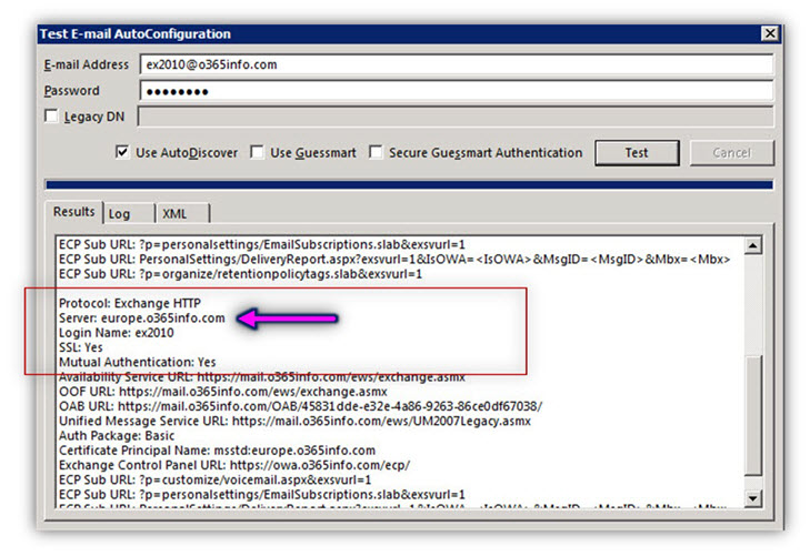 RPC Endpoint server name in the Autodiscover response