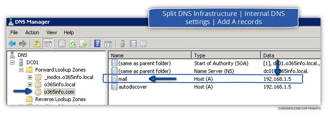 Split DNS Infrastructure - Internal DNS settings - Add A records