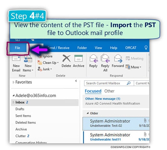 View the content a PST file – add PST to Outlook profile -01-min