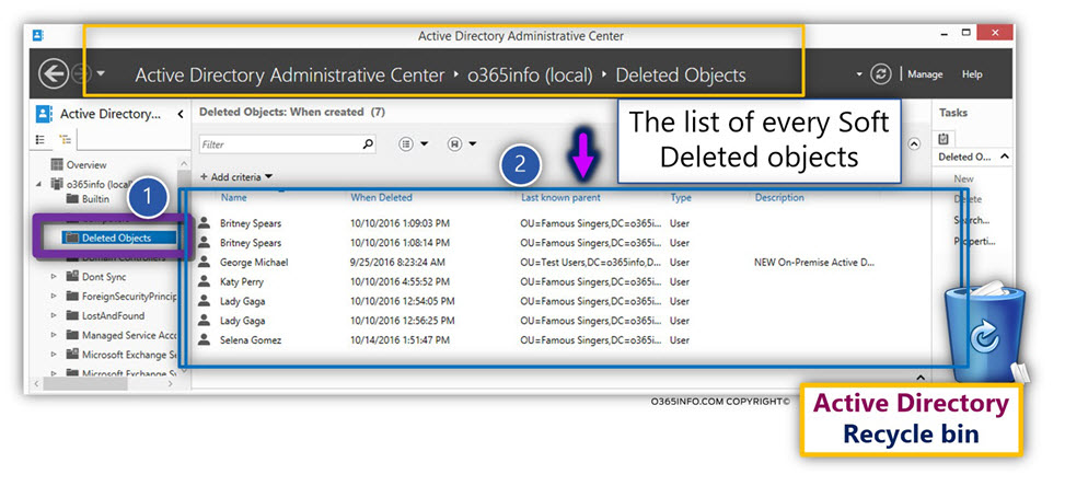 Restoring deleted user account - Active Directory recycle bin graphic interface – Server 2012 -02