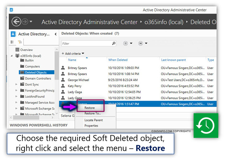 Restoring deleted user account - Active Directory recycle bin graphic interface – Server 2012 -03
