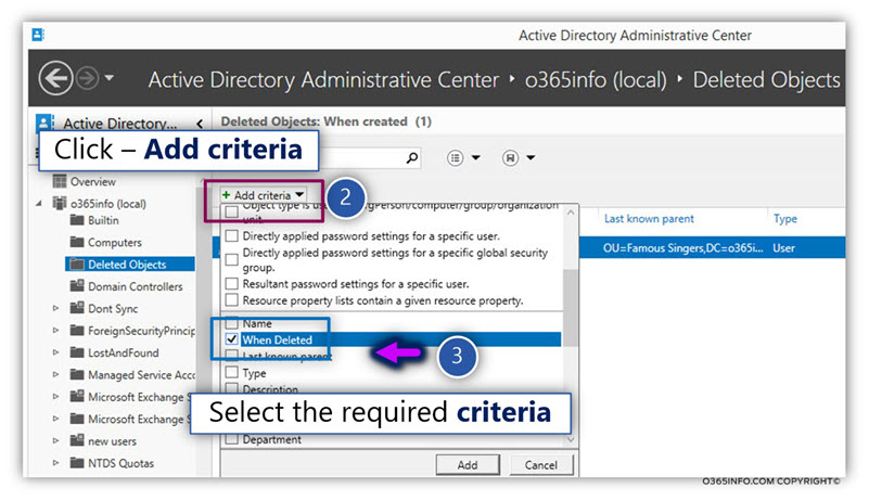 Restoring deleted user account - Active Directory recycle bin graphic interface – Server 2012 -06