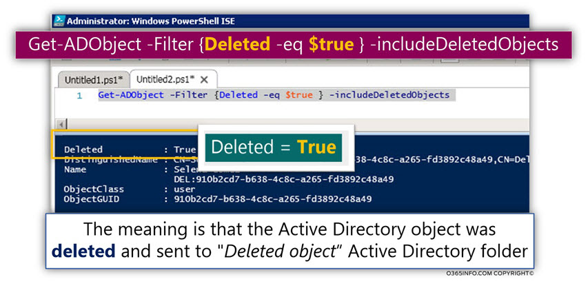 Using the command Get-ADObject -includeDeletedObjects -02