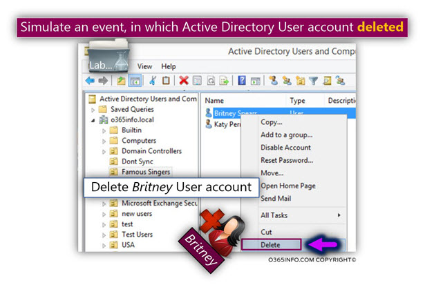 Simulating the user deletion event in Active Directory -ADRestore.net -01