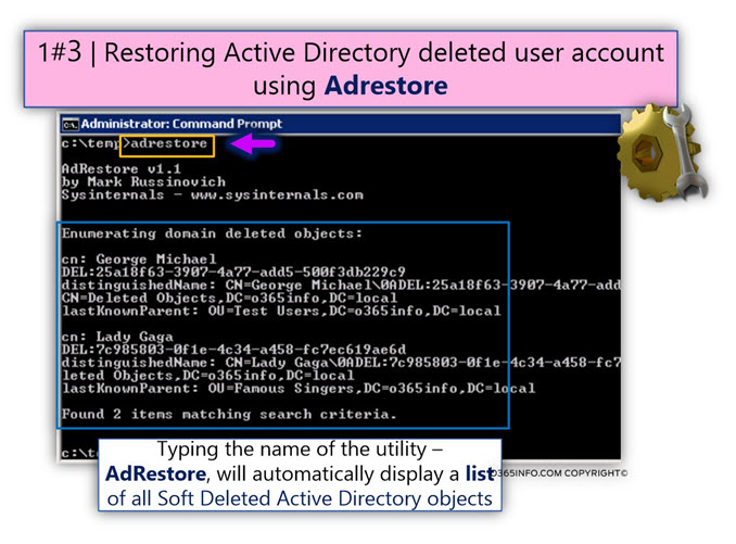 Using AdRestore for restoring Active Directory user account -01