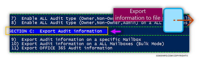 Export information to files using the o365info PowerShell script -01-