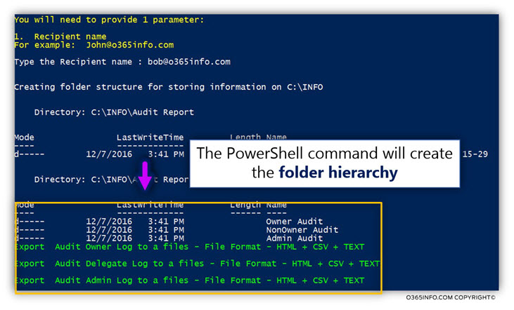 Export information to files using the o365info PowerShell script -03-