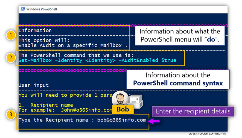 Using PowerShell script menu and providing recipient name input -02