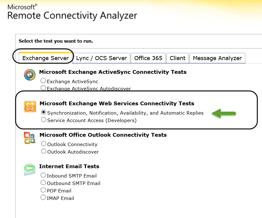 Microsoft Exchange Web Services Connectivity Tests-001
