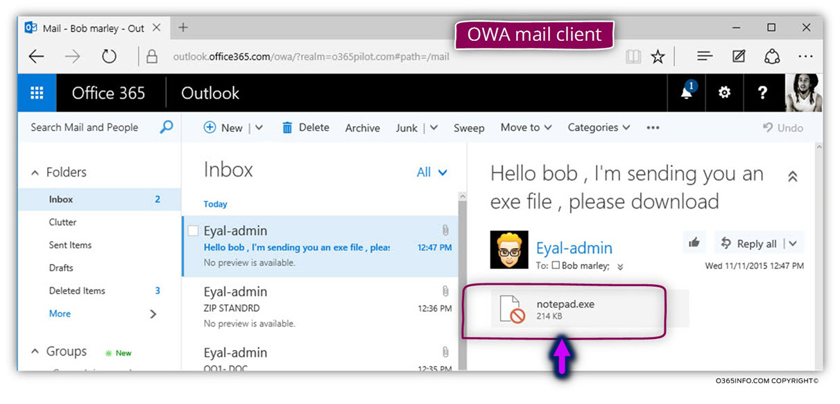 The default Behavior of OWA and Outlook mail client regarding executable files -01