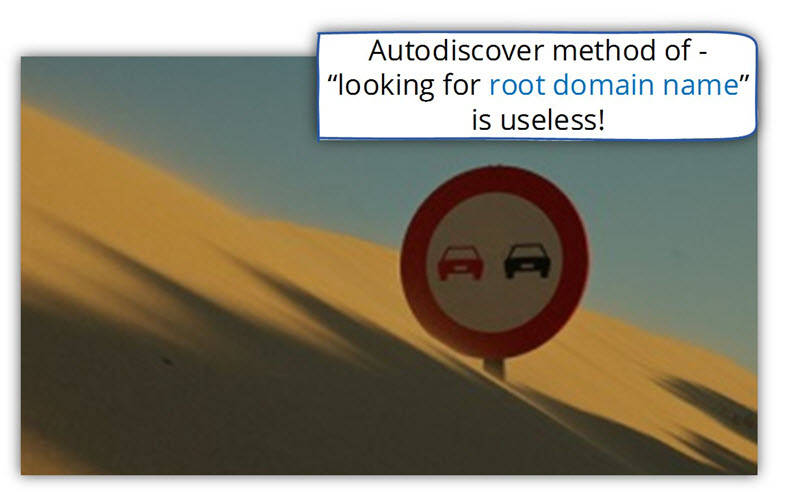 Looking for the host name of the Autodiscover Endpoint using the root domain name is useless