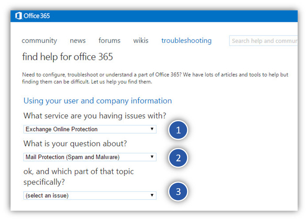 Find help for office 365 - EOP and spam -01
