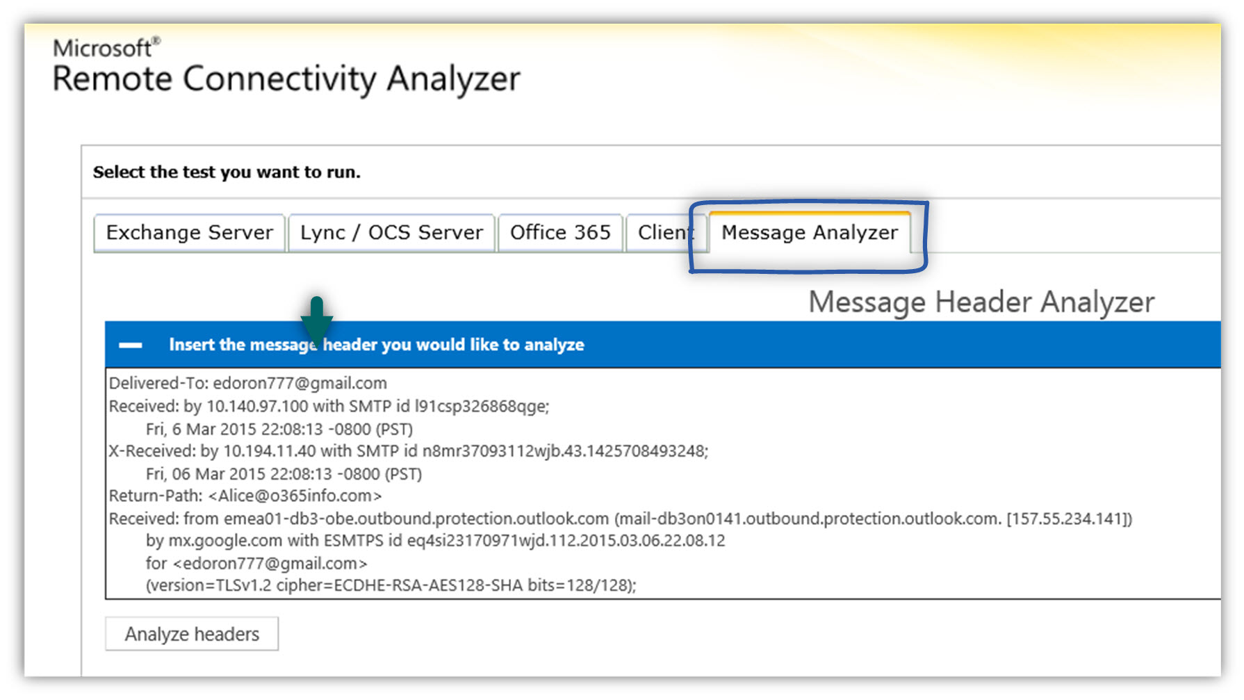 Analyzing the information from the E-mail message that was identified as spam NDR -01