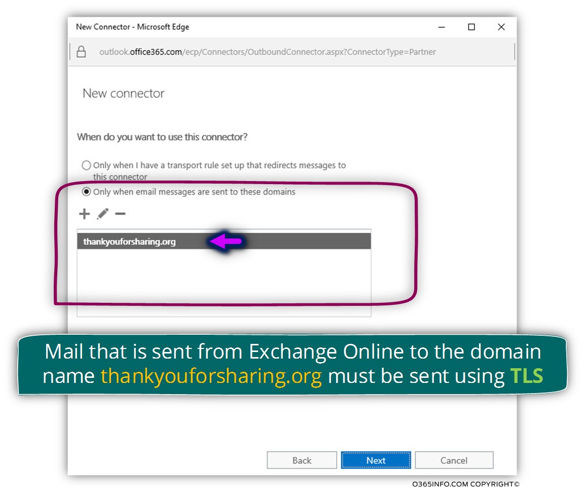 Creating the required configuration for force TLS - Exchange Online send connector -04