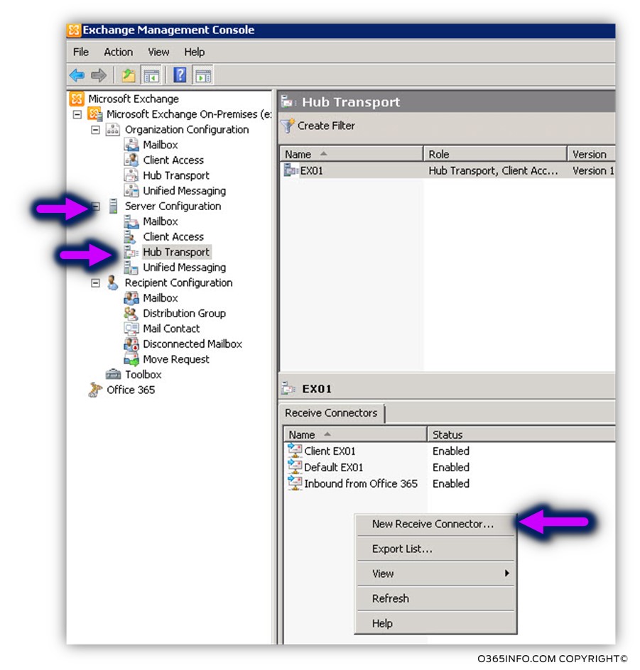 Creating the required configuration for force TLS - Exchange on-Premises – Receive connector -01