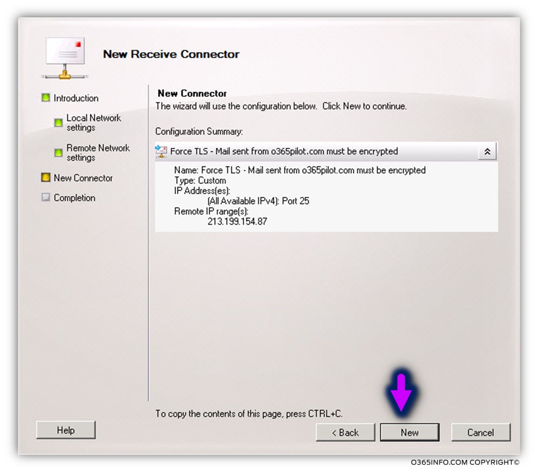 Creating the required configuration for force TLS - Exchange on-Premises – Receive connector -08