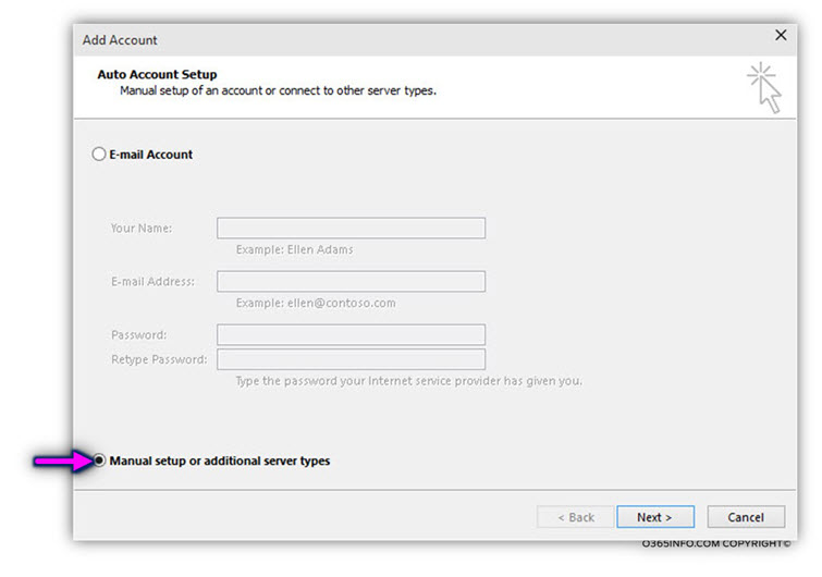 Configuring a temporary Outlook mail profile to use the option of Test E-mail AutoConfiguration -01