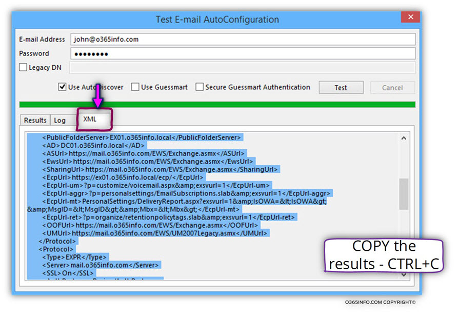 Saving the result of the Outlook- Test E-mail AutoConfiguration in XML format -01