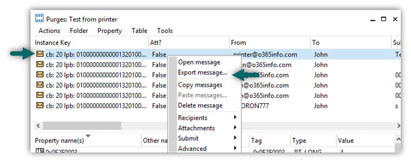 Recover mail item using MFCMAPI -09